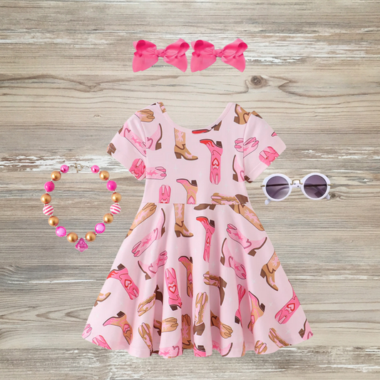 rodeo girls dress, girls boots dress, cowgirl dress, cowgirl boots dress, girls pink boots