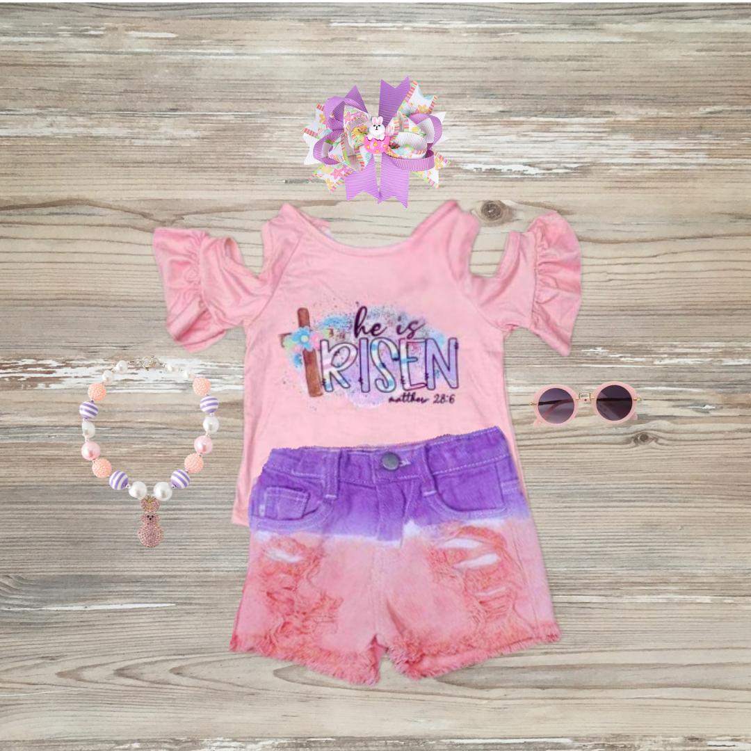 He Is Risen Ombre Denim Short Outfit