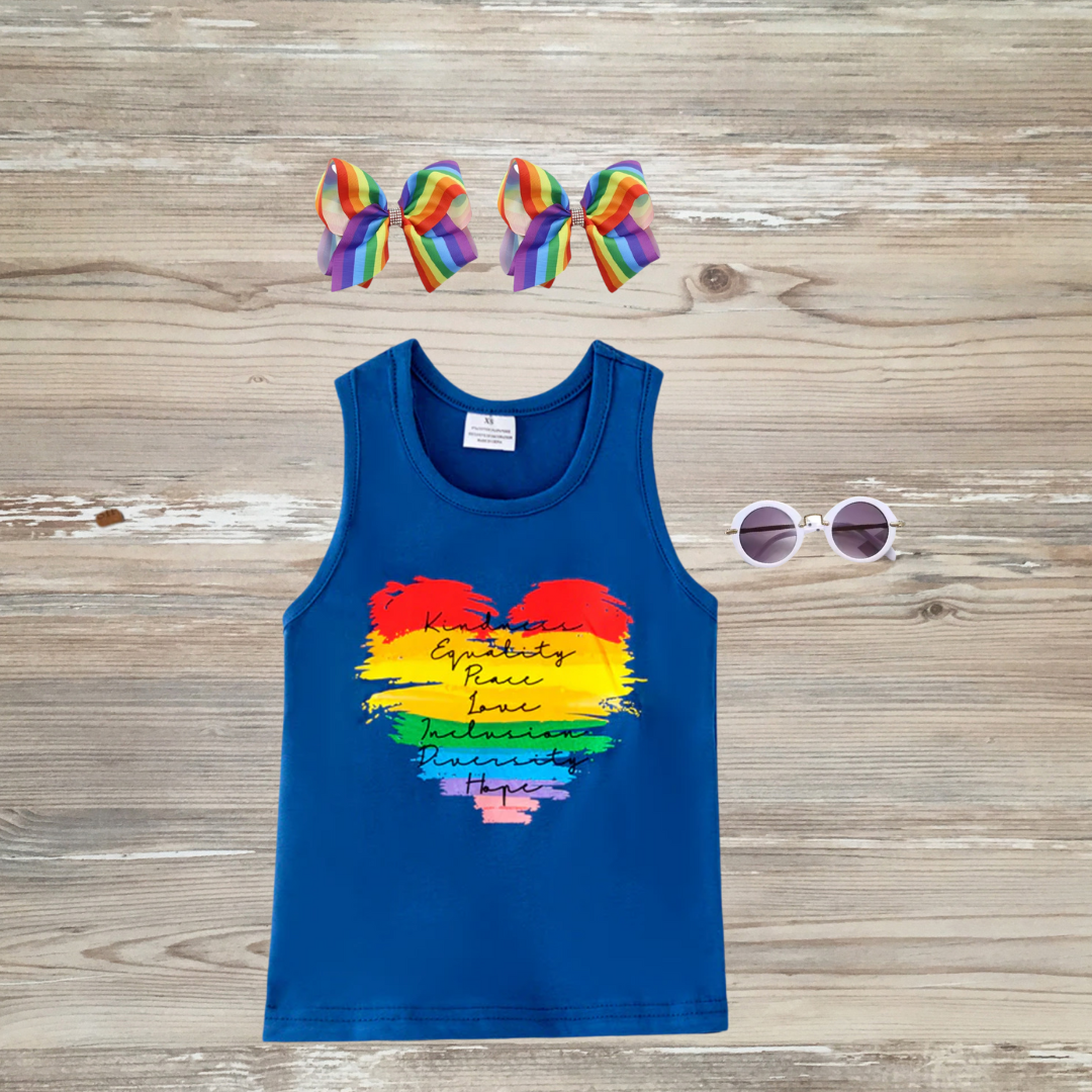 rainbow hair bow clip, girls rainbow bow, inclusion for all diversity heart of inclusion tank top, inclusion matters, disability awareness shirt top tank top