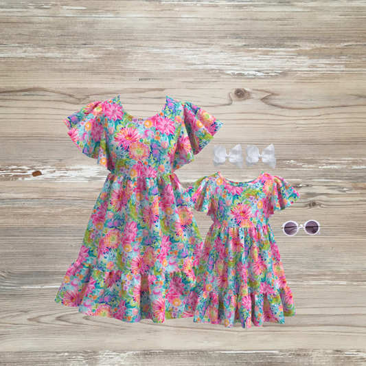 Mommy and me watercolor dress for spring, mommy and me fashion spring dresses, summer dresses mom and me clothing, mommy and me fashion, kids boutique clothing