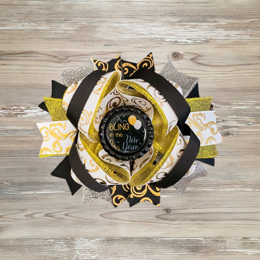 new year eve hair bow, new year hair bow, girls new year bow, kids new year bling hair bow