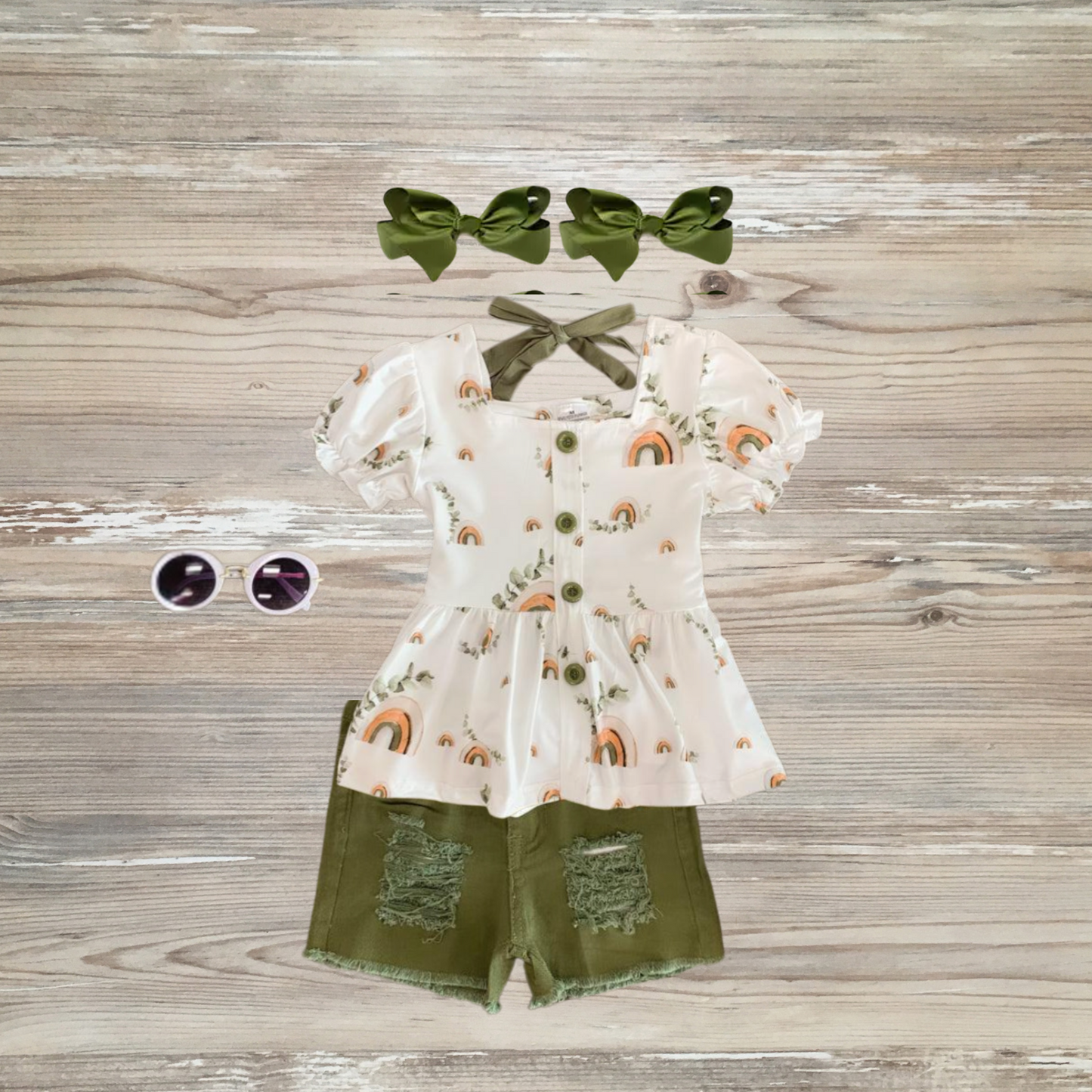 Moss Rainbow Denim Short Set