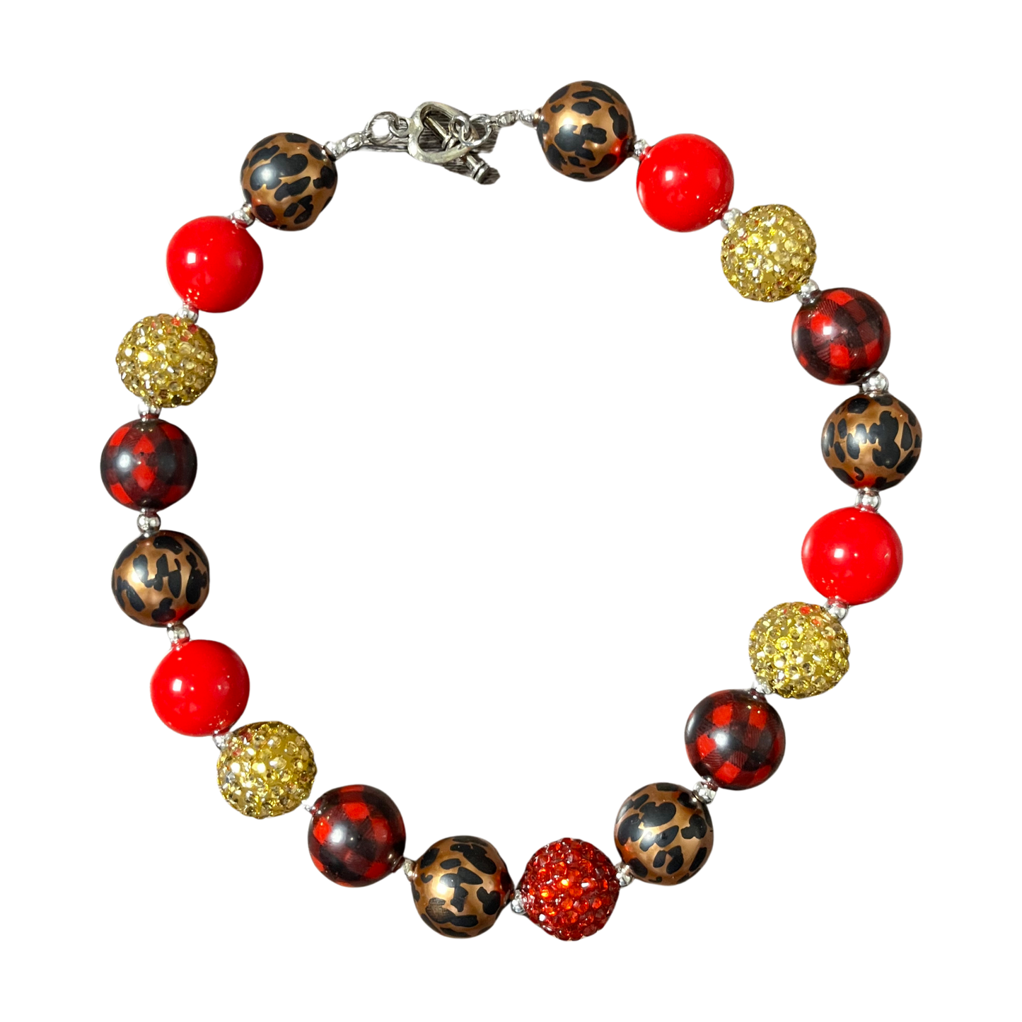 plaid red winter gold, rhinestone necklace, girls necklace, kids fun necklace bubblegum necklace, leopard cheetah necklace