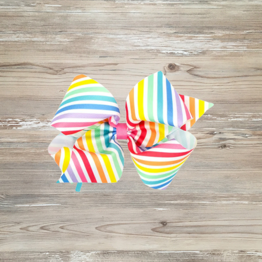 Rainbow Striped Hair Bow