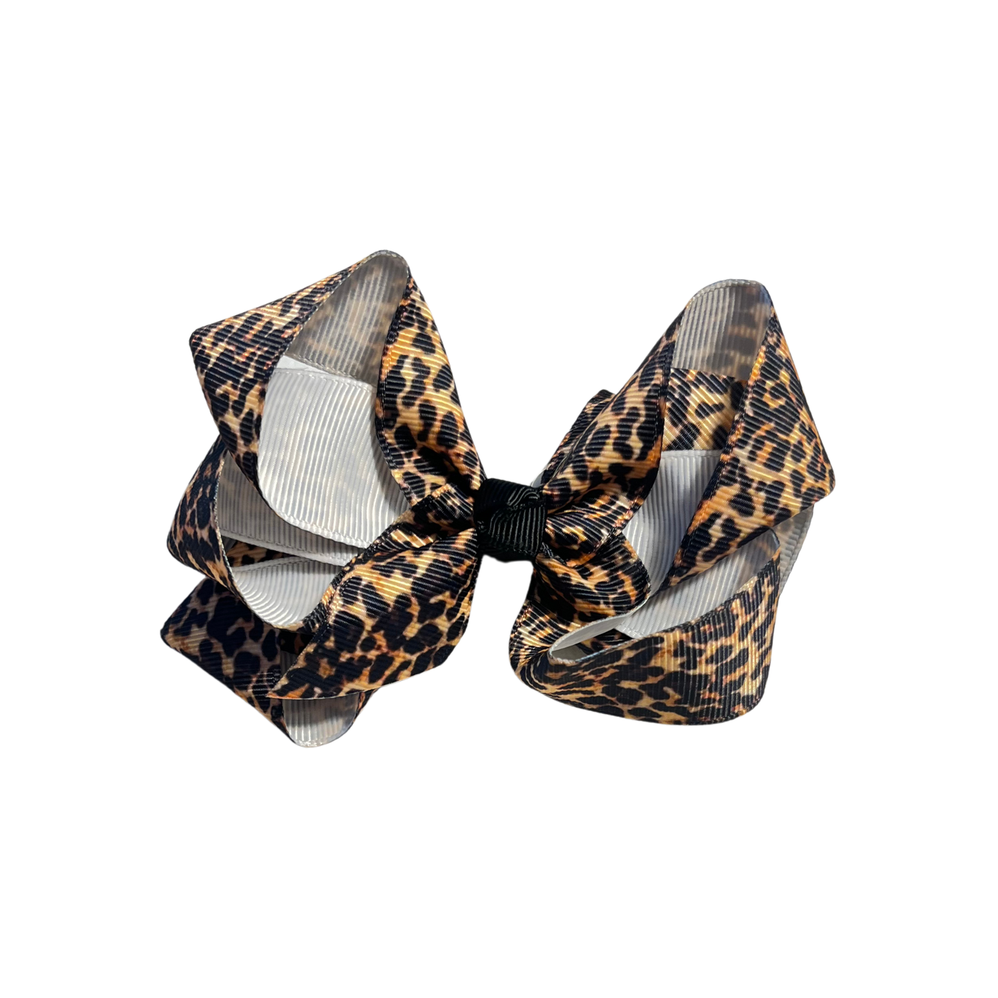 A cheetah print hair bow with an alligator clip girls double cheetah print bow