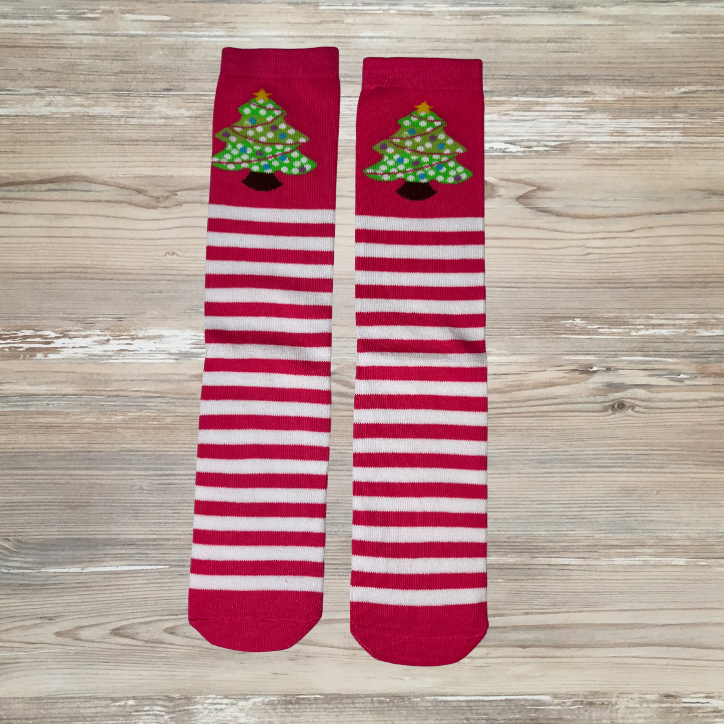 christmas tree girl socks, christmas socks, knee high socks, cut fun holiday socks