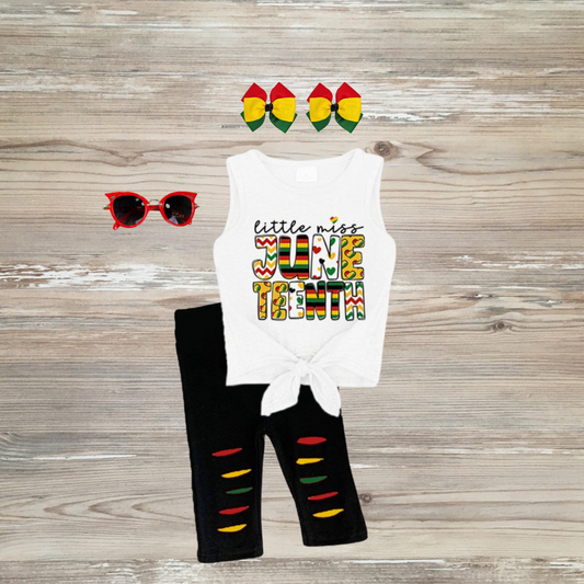 little miss juneteenth, freedom day outfit, little miss Juneteenth girls outfits, black history girls clothing, kids boutique clothing, celebrate Juneteenth, freedom day celebration outfit 1865 freeish kids outfit