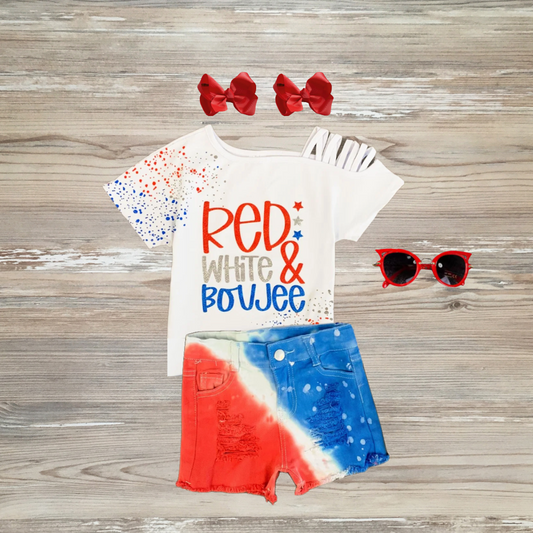 red white  boujee, 4th of july tie-dye denim set, girls patriotic outfit, 4th of july kids boutique clothing, affordable kids clothing, disability awareness, stars and stripes and sparkle