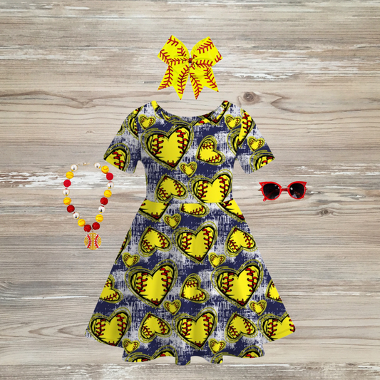 softball dress, softball spirit dress, girls softball dress faux denim softball dress, online boutique clothing kids, kids softball clothes