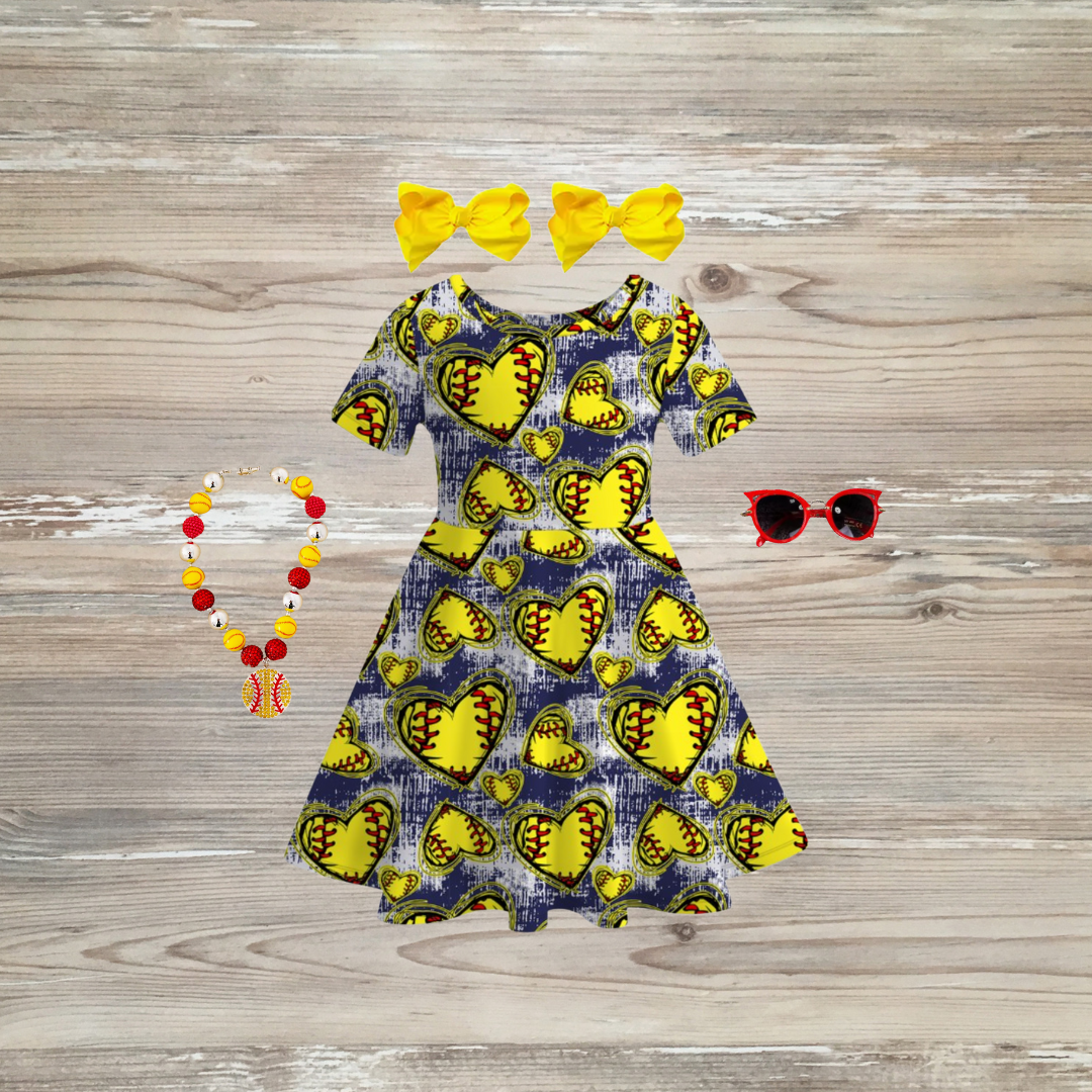 softball dress, softball spirit dress, girls softball dress faux denim softball dress, online boutique clothing kids, kids softball clothes
