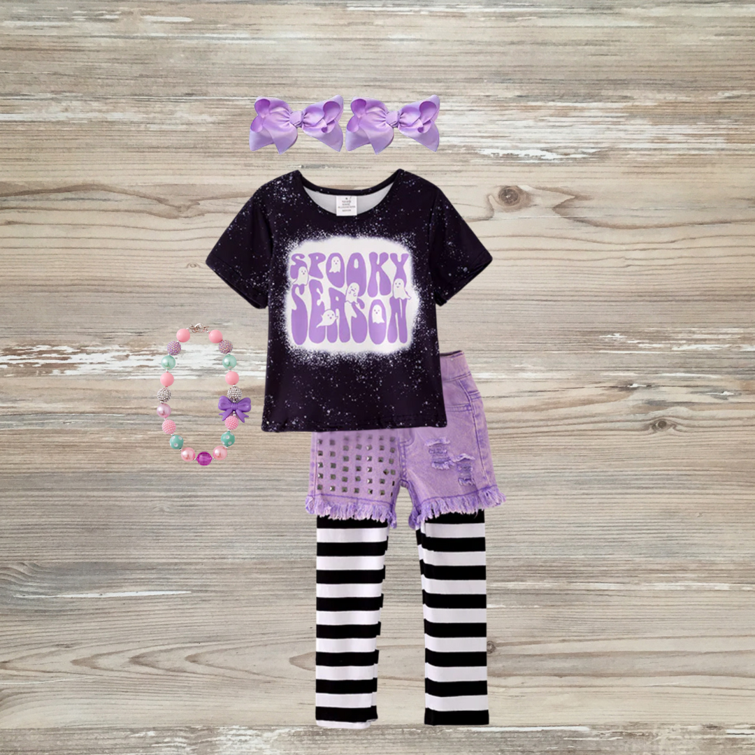 spooky season girls outfit, spooky season leggings set, girls halloween outfit clothing