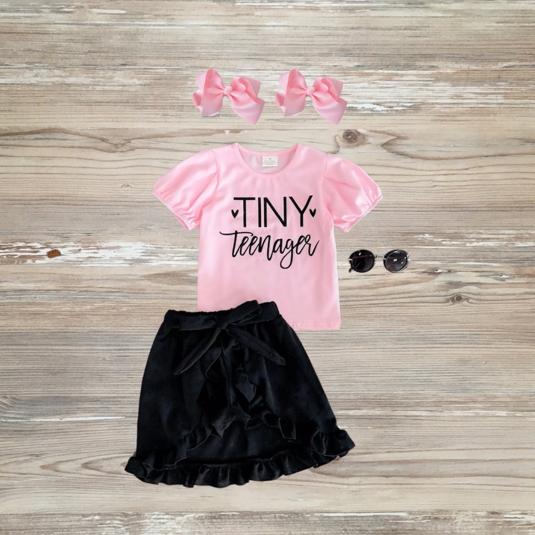 tiny teenager outfit, tiny teenager girls outfit, tiny teenager skort set, tiny teenager skirt set, tiny teenager pink set, tiny teenager kids outfit