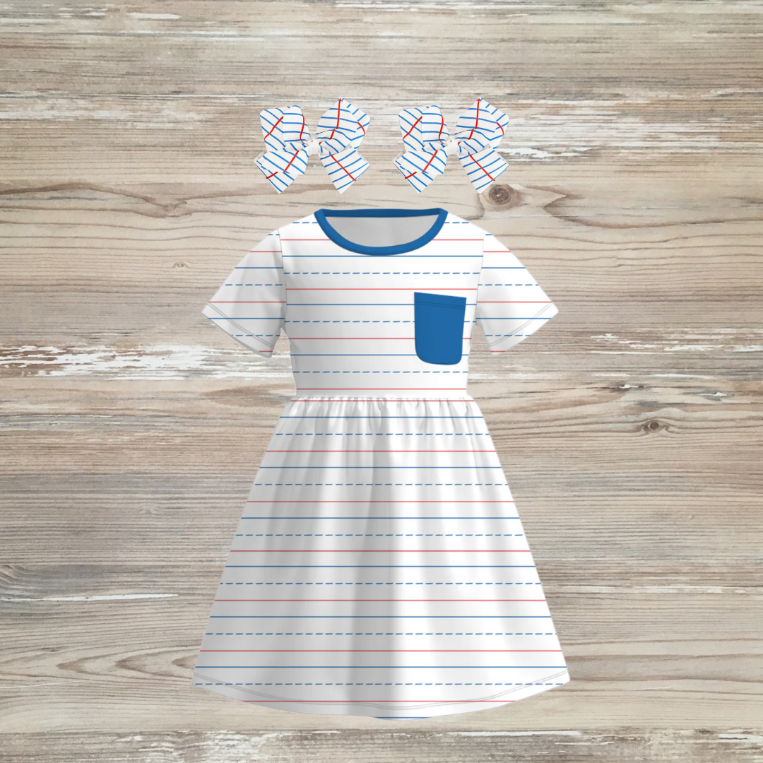 notebook paper dress, girls back to school dress, composition dress, school notebook paper dress, handwriting paper, kids boutique dress clothing, online kids boutique clothes