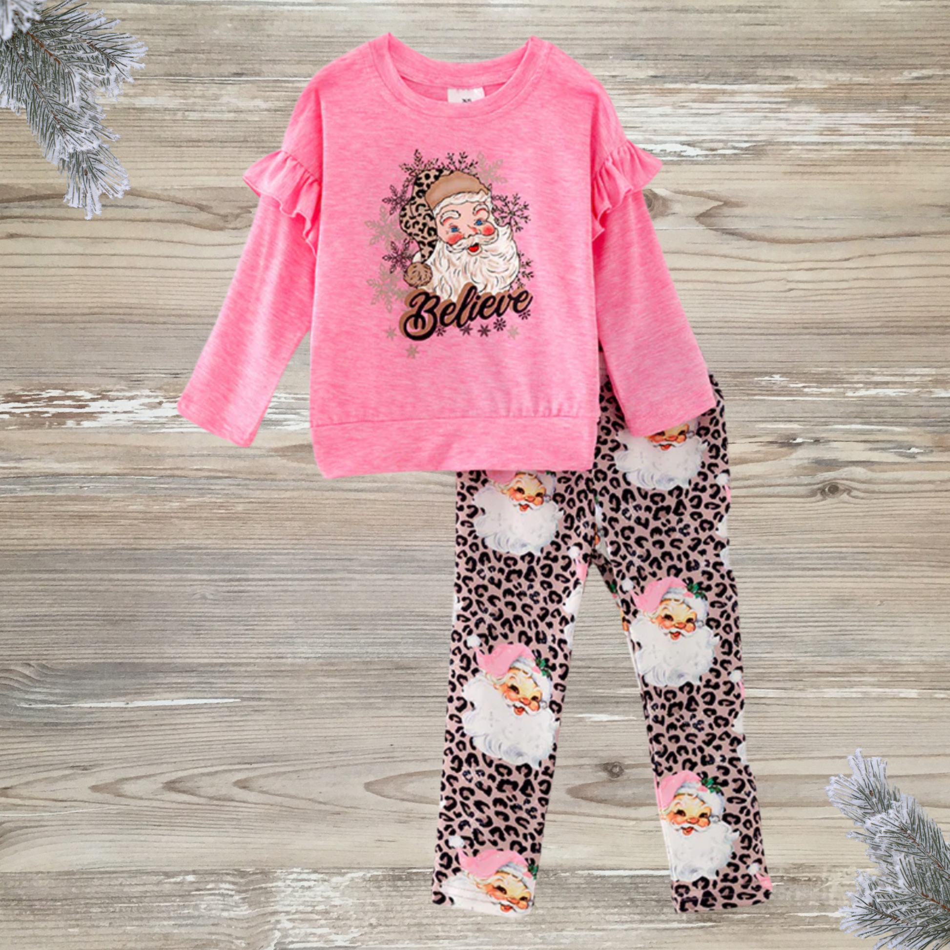 pink christmas, belive, girls pink christmas outfit, pink christmas clothes, pink cheetah christmas, santa kids clothes