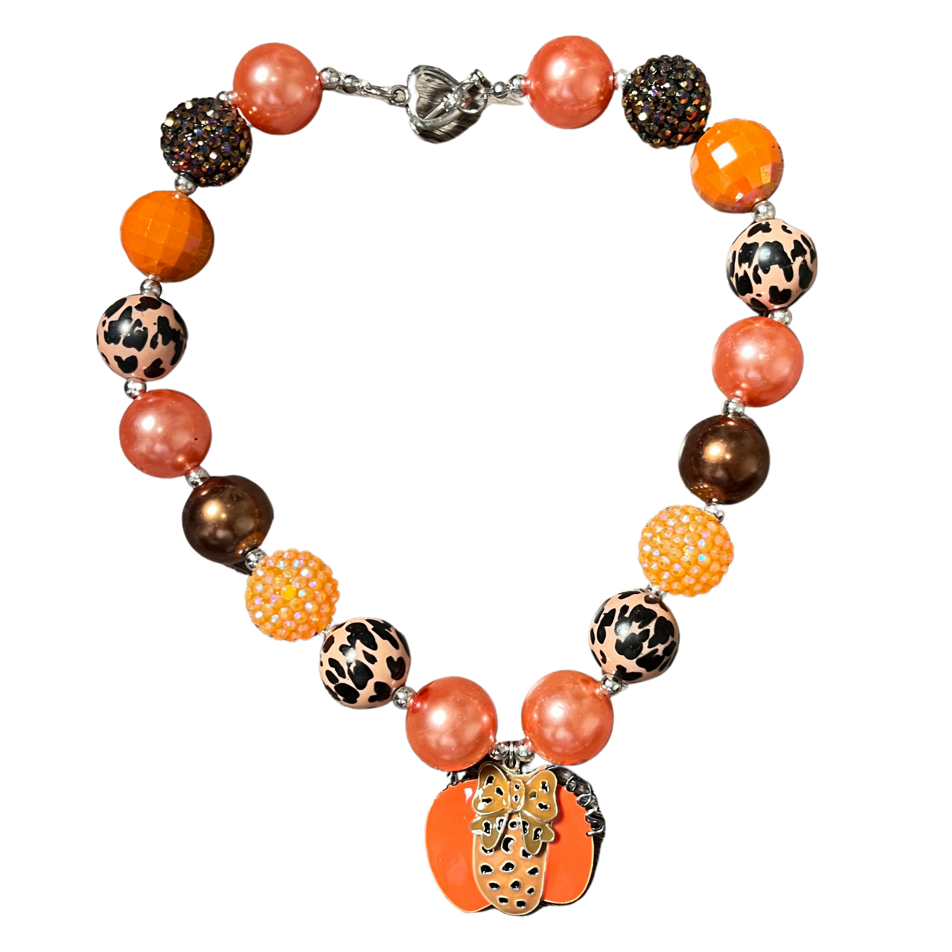 girls necklaces, fun kid necklace, pumpkin necklace, cheetah pumpkin necklace, girls stylish necklaces, fall necklace