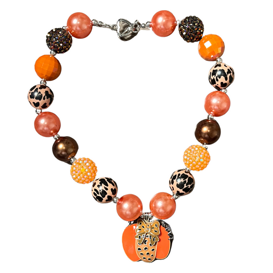 girls necklaces, fun kid necklace, pumpkin necklace, cheetah pumpkin necklace, girls stylish necklaces, fall necklace