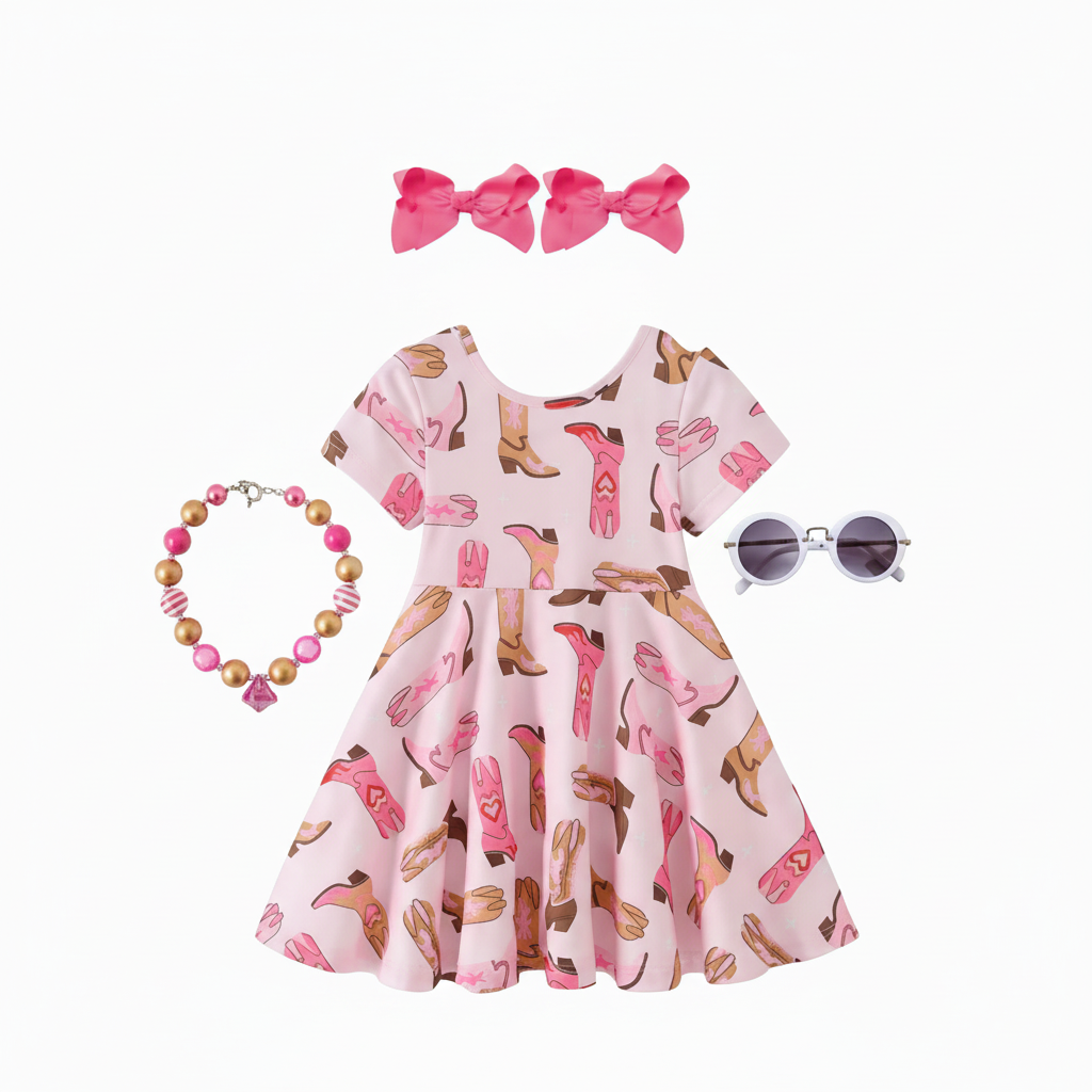 rodeo kids girls dress, western dress for girls, online boutique clothing, saddle up sweetheart cowgirl boots dress, kids online boutique dress valentines and boots sweetheart