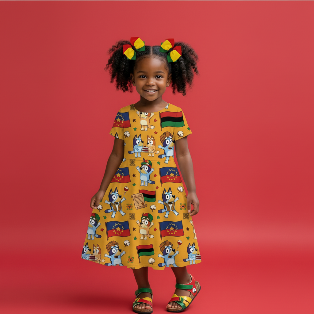 Girls' Juneteenth Blue Dog Celebration Dress