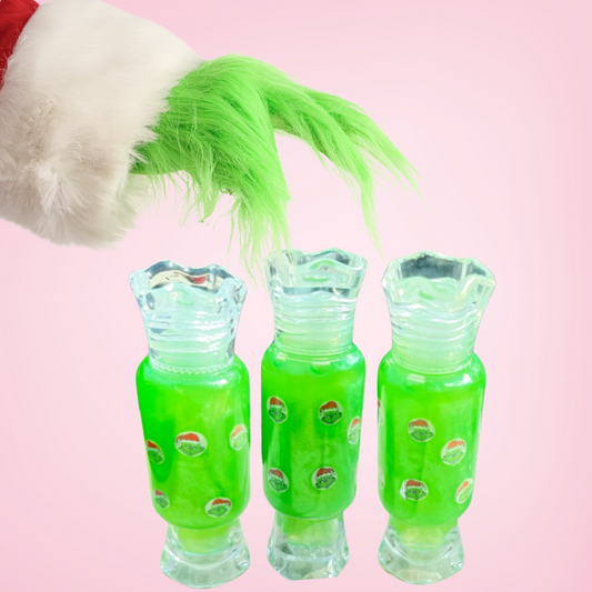 grinch lip gloss, grinch gloss, green lip gloss, christmas lip gloss, grinch vegan lip gloss, vegan lip gloss