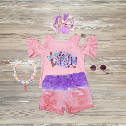 He Is Risen Ombre Denim Short Set