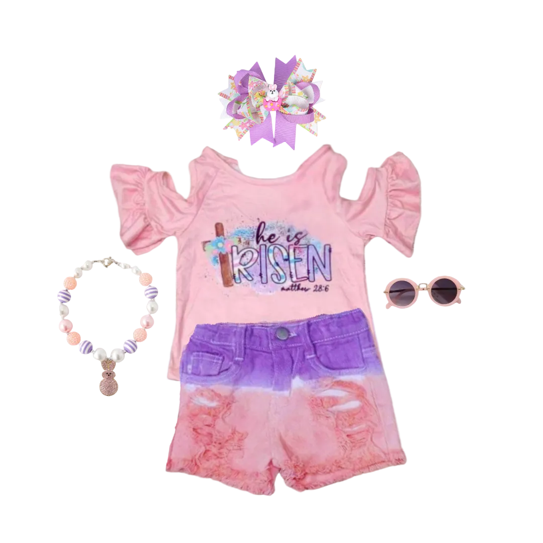 He Is Risen Ombre Denim Short Outfit