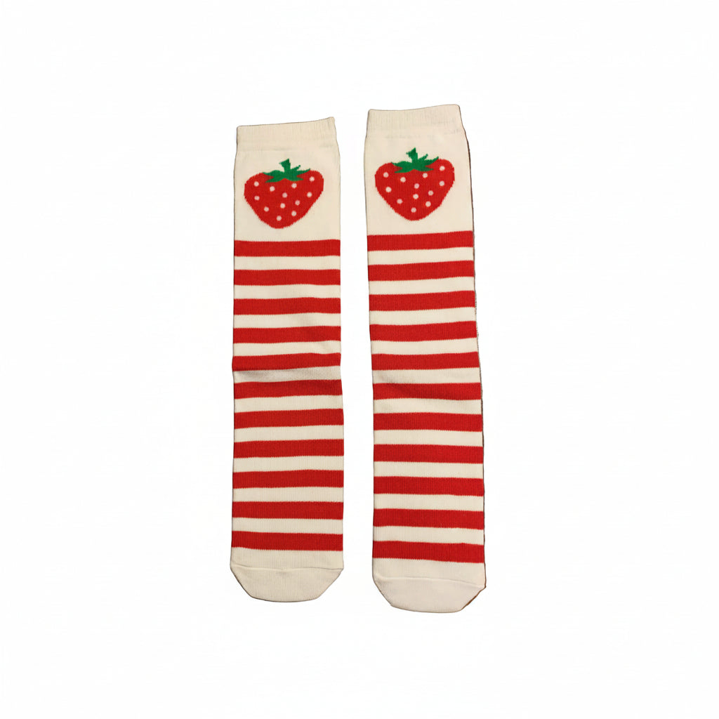 strawberry socks, crazy sock day, summer socks, girl's trendy socks, kids boutique socks, kawaii socks, novelty cotton socks, knee high strawberry socks, cute patterned socks
