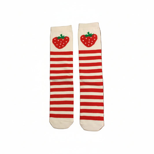 strawberry socks, crazy sock day, summer socks, girl's trendy socks, kids boutique socks, kawaii socks, novelty cotton socks, knee high strawberry socks, cute patterned socks