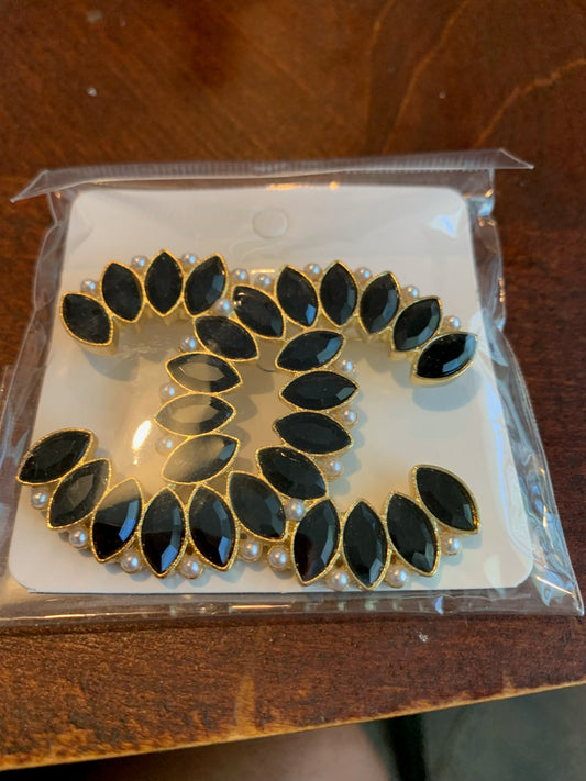 chanel designer inspired brooch black and pearl CC brooch