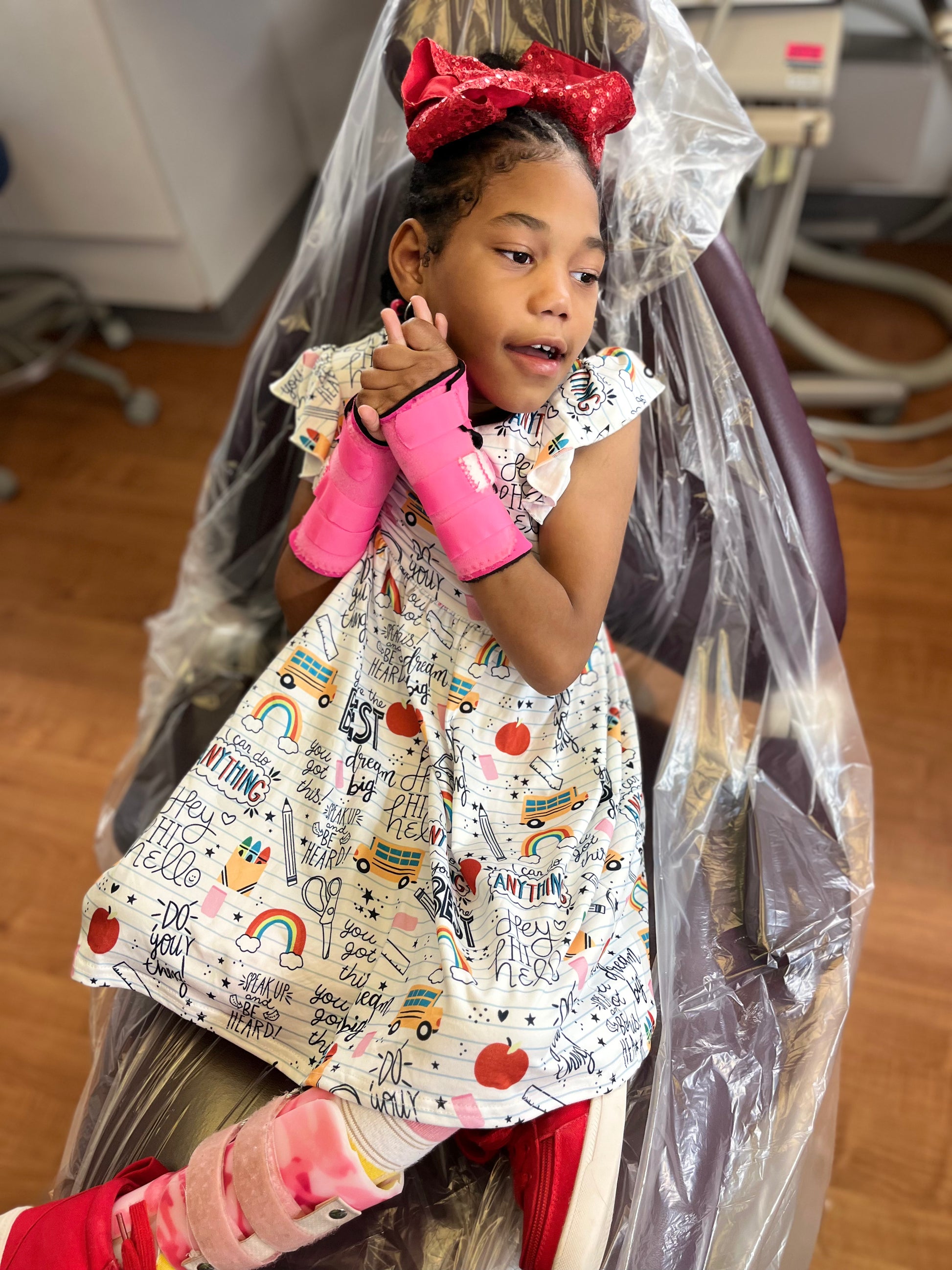back to school dress, school print dress, back to school clothing, back to school girls cute clothes and dresses, kids with disabilities, cerebral palsy awareness