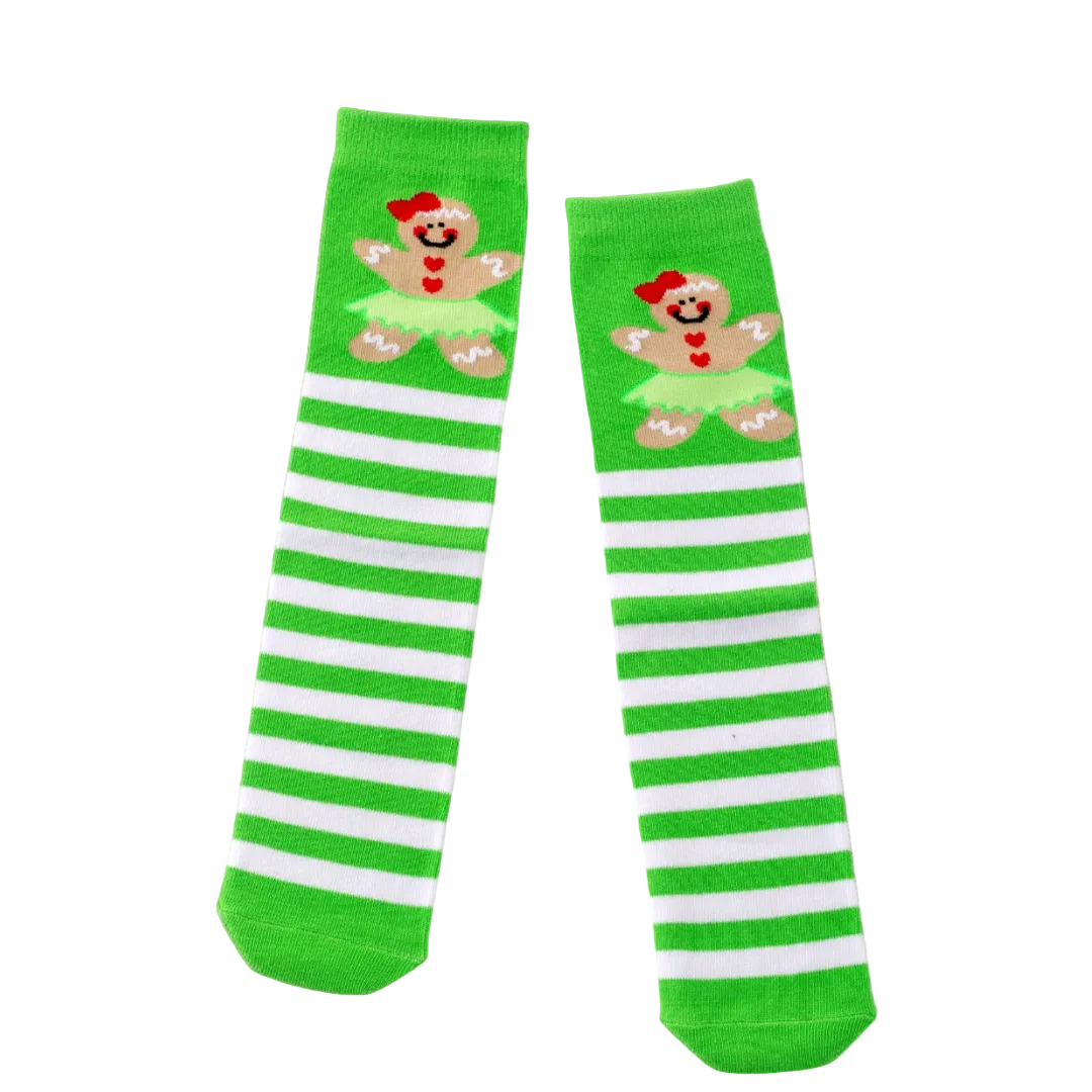 gingerbread girl socks, christmas socks, knee high socks, fun cute holiday socks, striped socks, funny socks crazy socks day, Christmas socks for girs