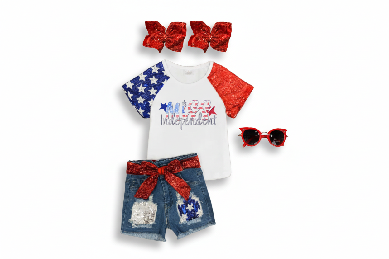 Miss Independent Sequin Denim Short Set