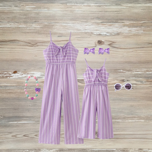 mommy and me jumpsuit mama daughter matching jumpsuit, matching jumpsuit, mommy and me fashion outfits, spring summer jumpsuits lavender, purple, mommy and me dresses, mommy and me clothes, mom and me matching clothes, mommy and me fashion, mommy and me outfits, mommy and me style, bell bottom jumpsuit, mommy and me, adaptive wear, special needs clothing, mommy and me fashion, mommy and me matching outfits, g-tube clothing,  summer jumpsuits for the family