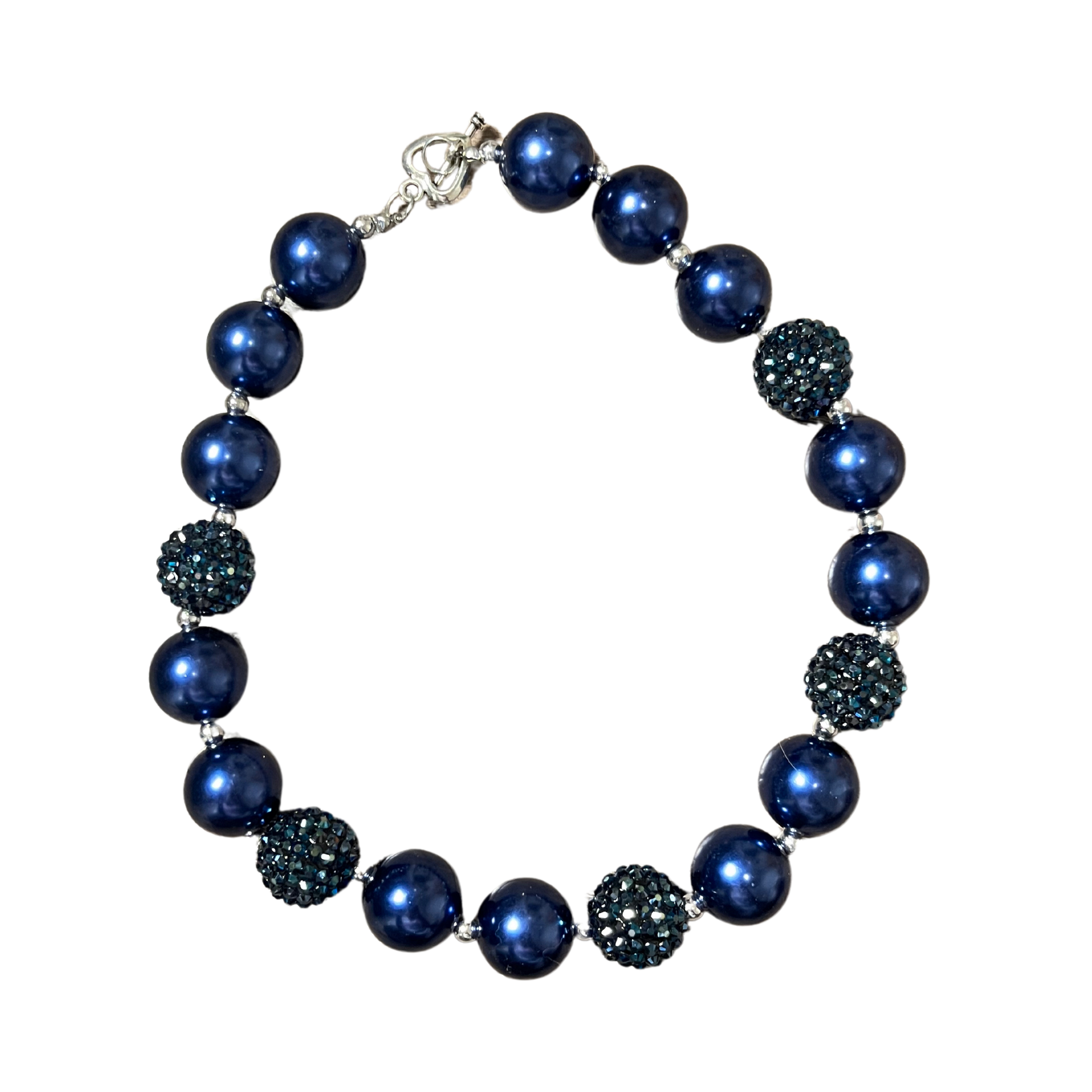 navy blue rhinestone necklace, girls necklace, kids fun necklace