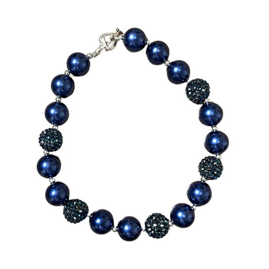 navy blue rhinestone necklace, girls necklace, kids fun necklace