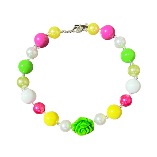 neon summer green, pink, yellow, rose necklace, girls necklace, kids fun necklace