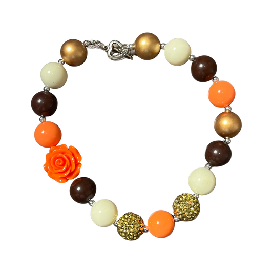 orange fall gold, brown,  rose necklace, girls necklace, kids fun necklace bubblegum necklace