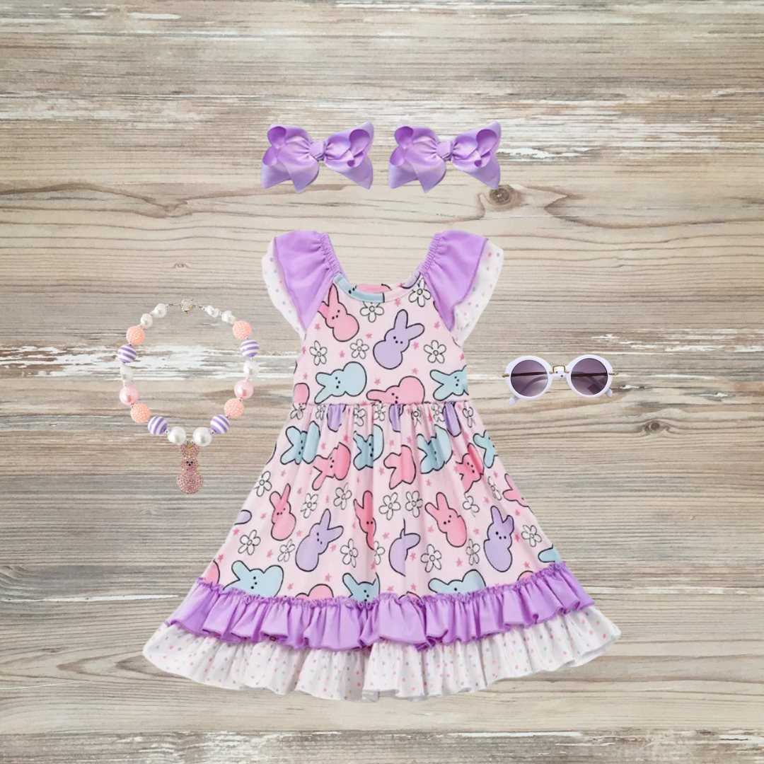 peeps easter dress, peep this bunny dress, peeps bunny dress, easter dress, peeps girls outfit 