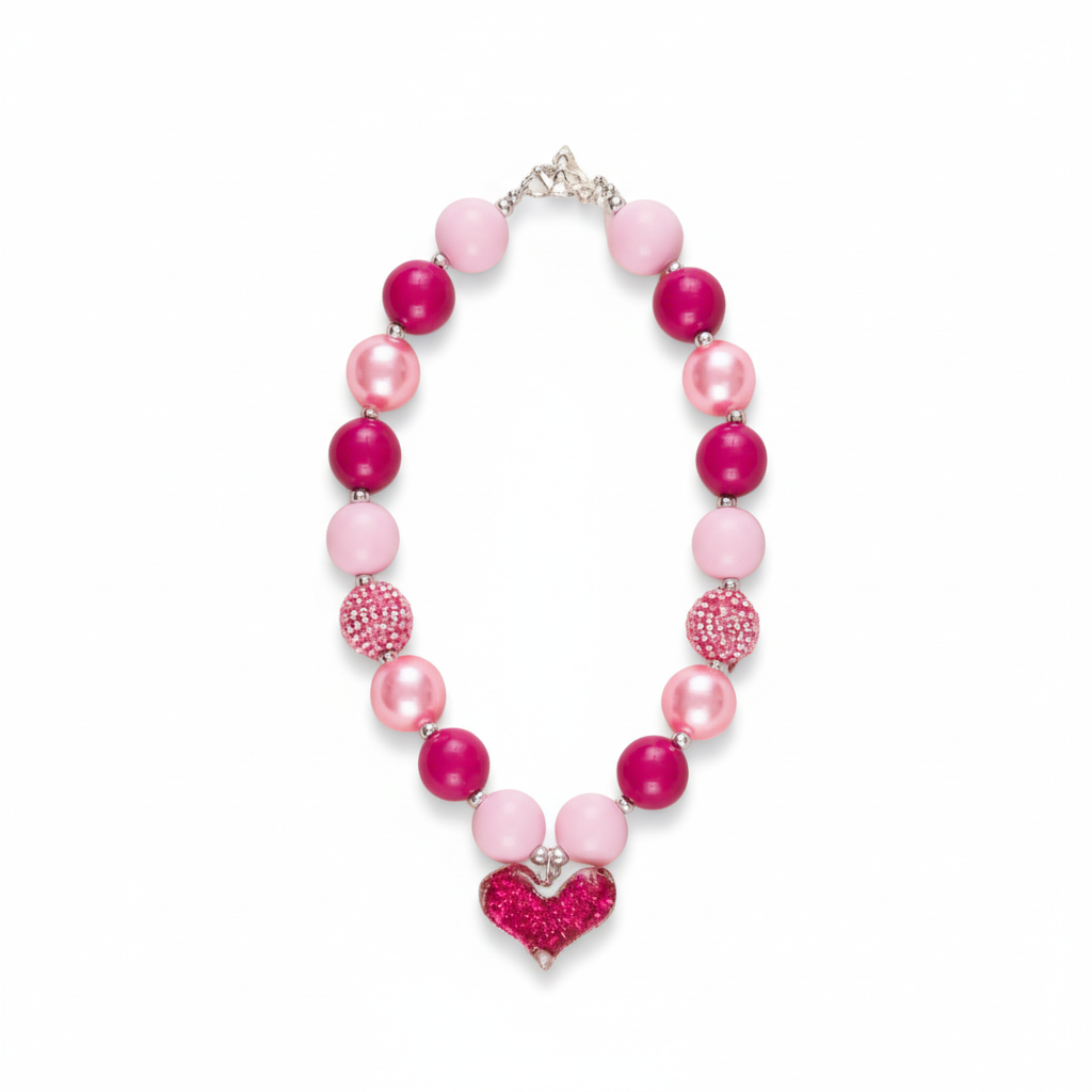 Pink Glitter Heart Necklace
