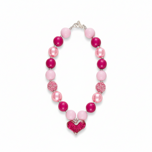 Pink Glitter Heart Necklace