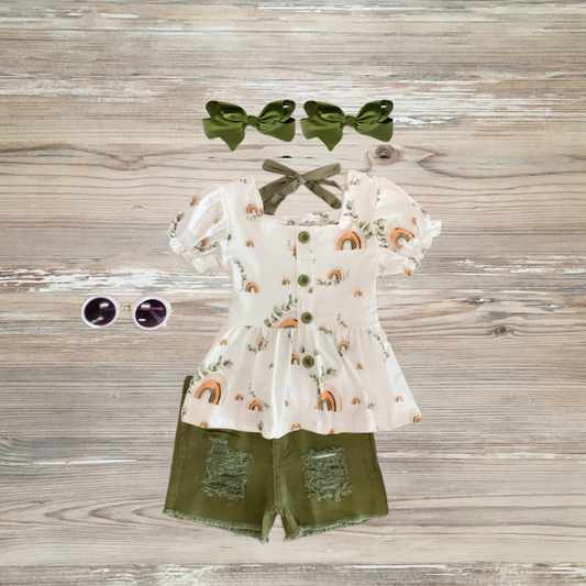Moss Rainbow Denim Short Set