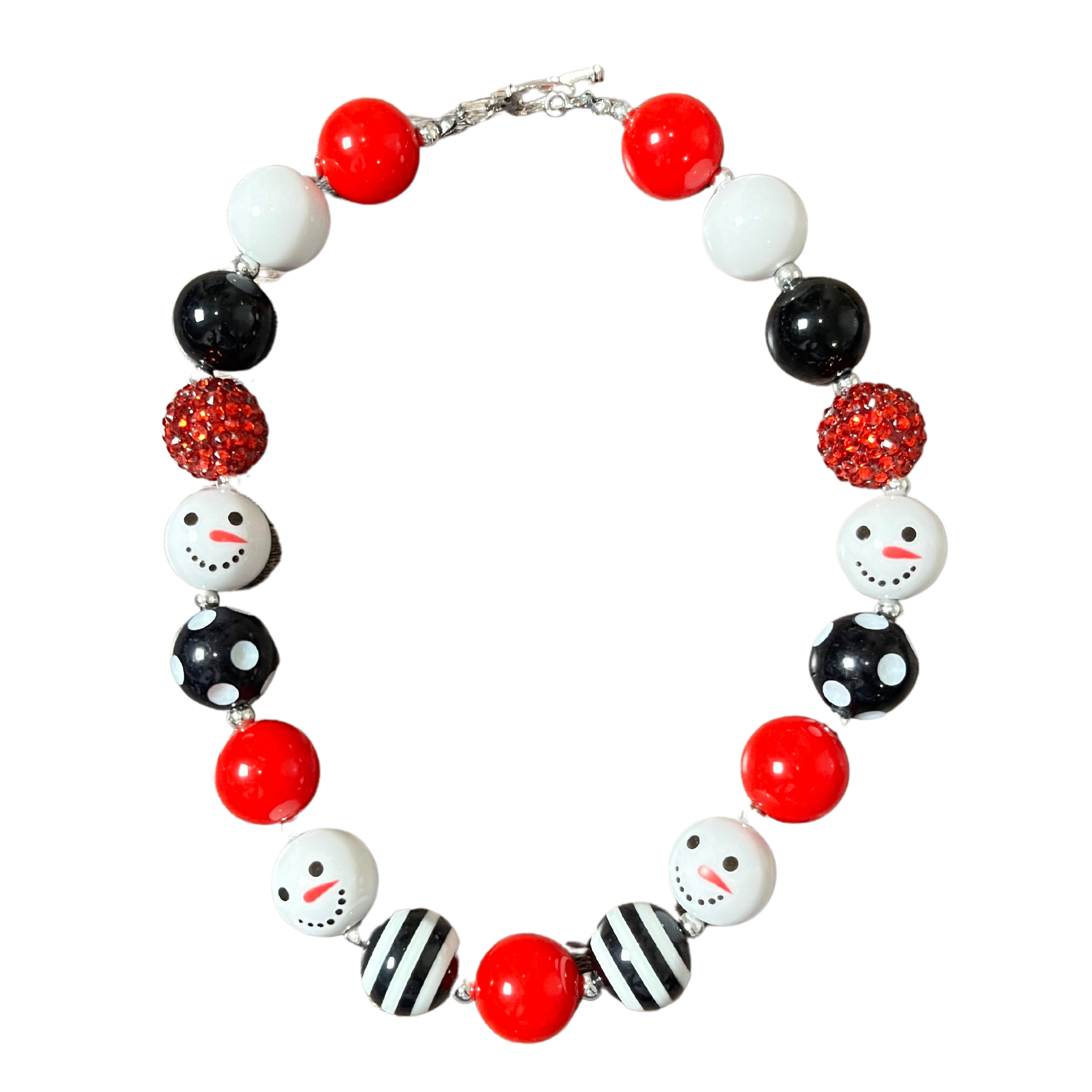 snowman christmas necklace red, rhinestone necklace, girls necklace, kids fun necklace bubblegum necklace holiday necklace