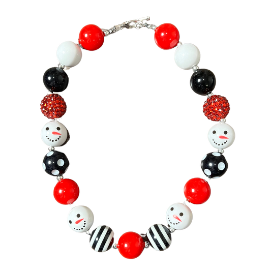 snowman christmas necklace red, rhinestone necklace, girls necklace, kids fun necklace bubblegum necklace holiday necklace