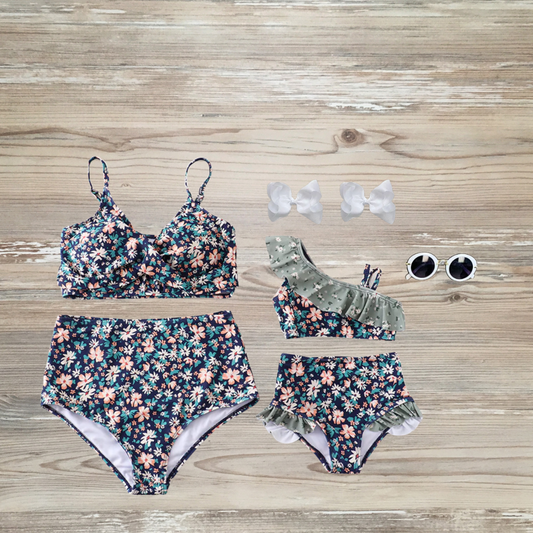 Mommy & Me Ruffle Wild Olive Bloom Bikini