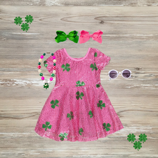 Alpha Kappa Alpha Sorority, African American sorority, black Howard University, Jack and Jill of America, Alpha Kappa Alpha Sorority, pink and green dress, st. patrick day dress, sequin shamrock dress, pink sequin shamrock dress, clover dress, st patrick's day dress girls dress, kids dress, salmon pink and apple green