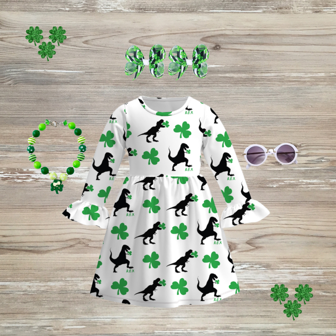 st patrick's kids clothes, st patrick's dress, dinosaur dress, st.patrick's dress girls st patricks day outfit