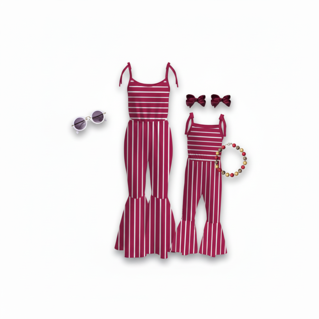 bell bottom jumpsuit, mommy and me, adaptive wear, special needs clothing, mommy and me fashion, mommy and me matching outfits, g-tube clothing,  summer jumpsuits for the family, mama and mini clothing, online girls boutique