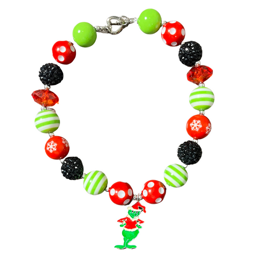 grinch necklace, rhinestone necklace, girls necklace, kids fun necklace, christmas necklace, grinchmas bubblegum necklace