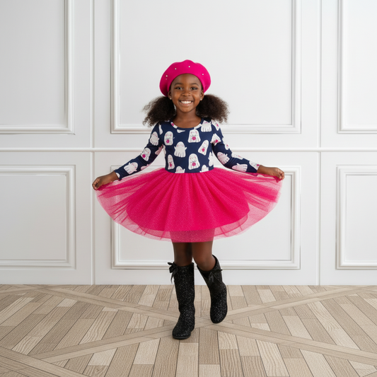 hot pink ghost dress, halloween dress, girls dress, kids halloween clothes, cute tule dress cute hot pink dress, kids boutique clothing 