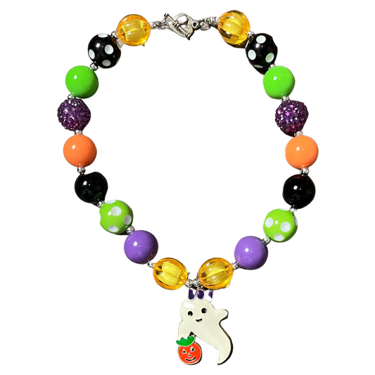 Trick or treat  ghost rhinestone necklace, girls necklace, kids fun necklace, halloween necklace bubblegum necklace
