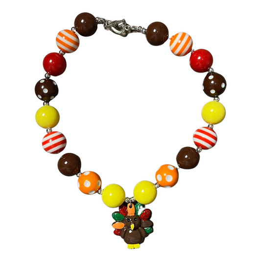 thanksgiving necklace, girls turkey thanksgiving necklace, kids necklace, fun cute holiday bubble gum necklace gooble 